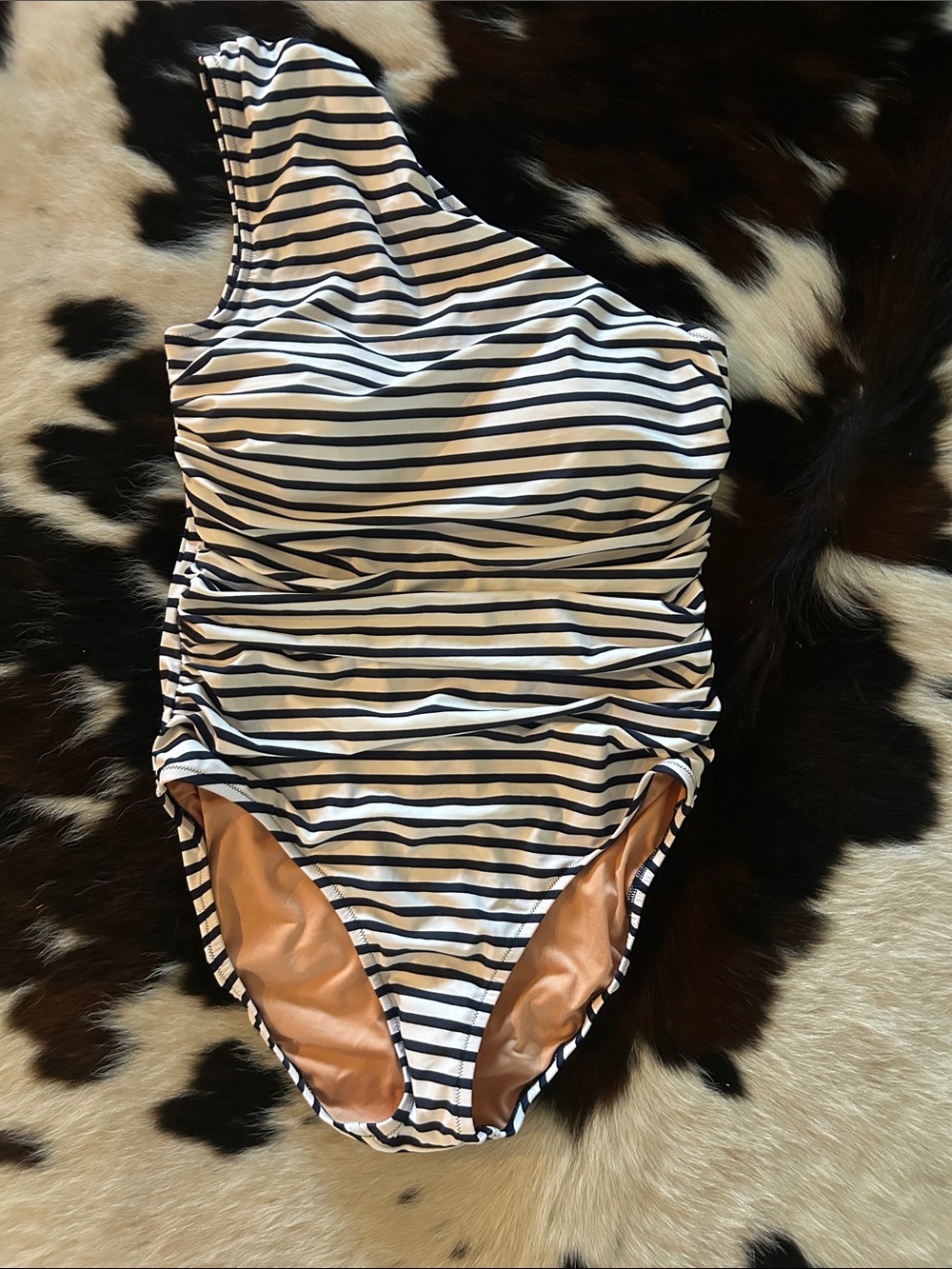 Women’s J. Crew Navy & White Striped One-Shoulder One-Piece